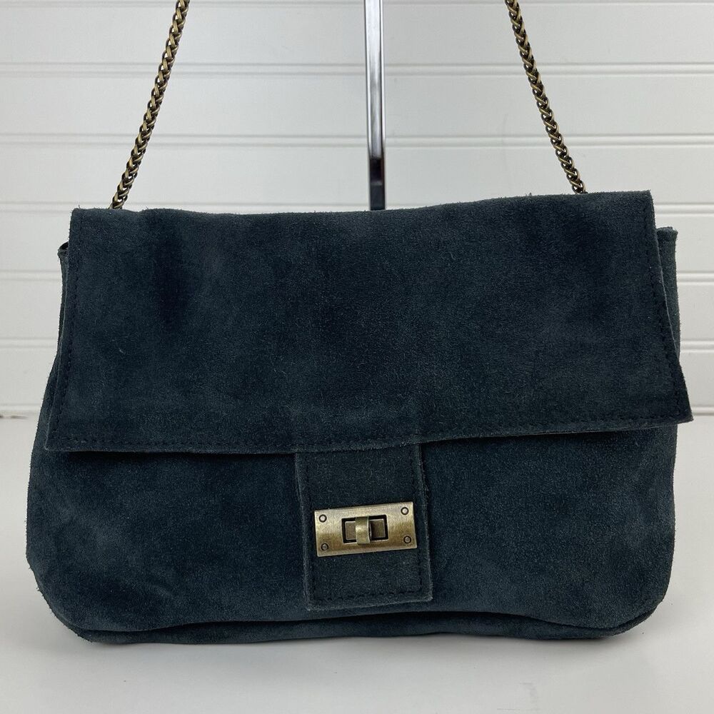 Free People Dark Teal Suede Chain Strap Crossbody Bag
